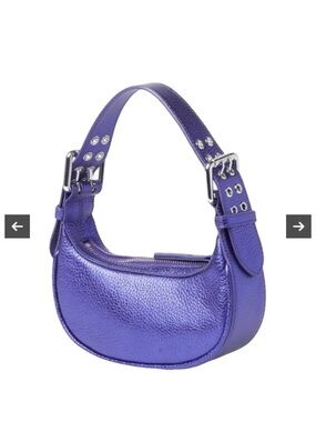 BY FAR Deep Purple Pebbled Leather Crescent Mini Bag